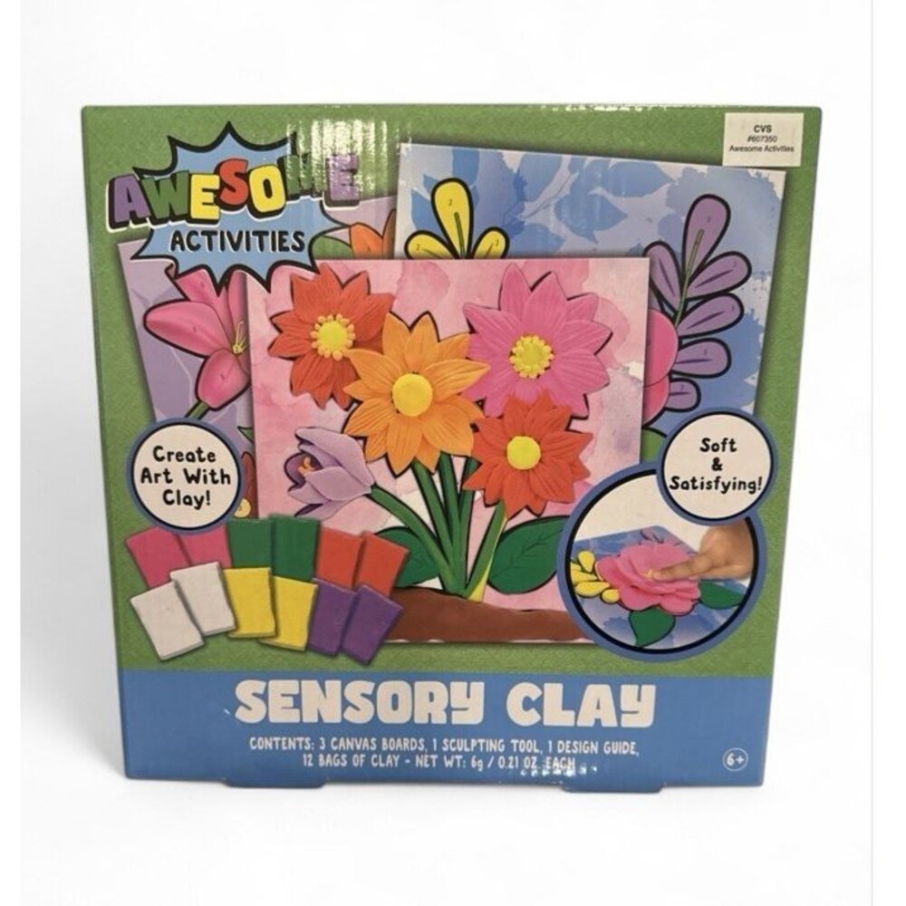 Awesome Activities Craft Set Sensory Clay w/ 3 Canvas Boards 12 Bags of Clay